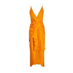 Intermix Significant Other Lily Gathered Midi Dress in Orange